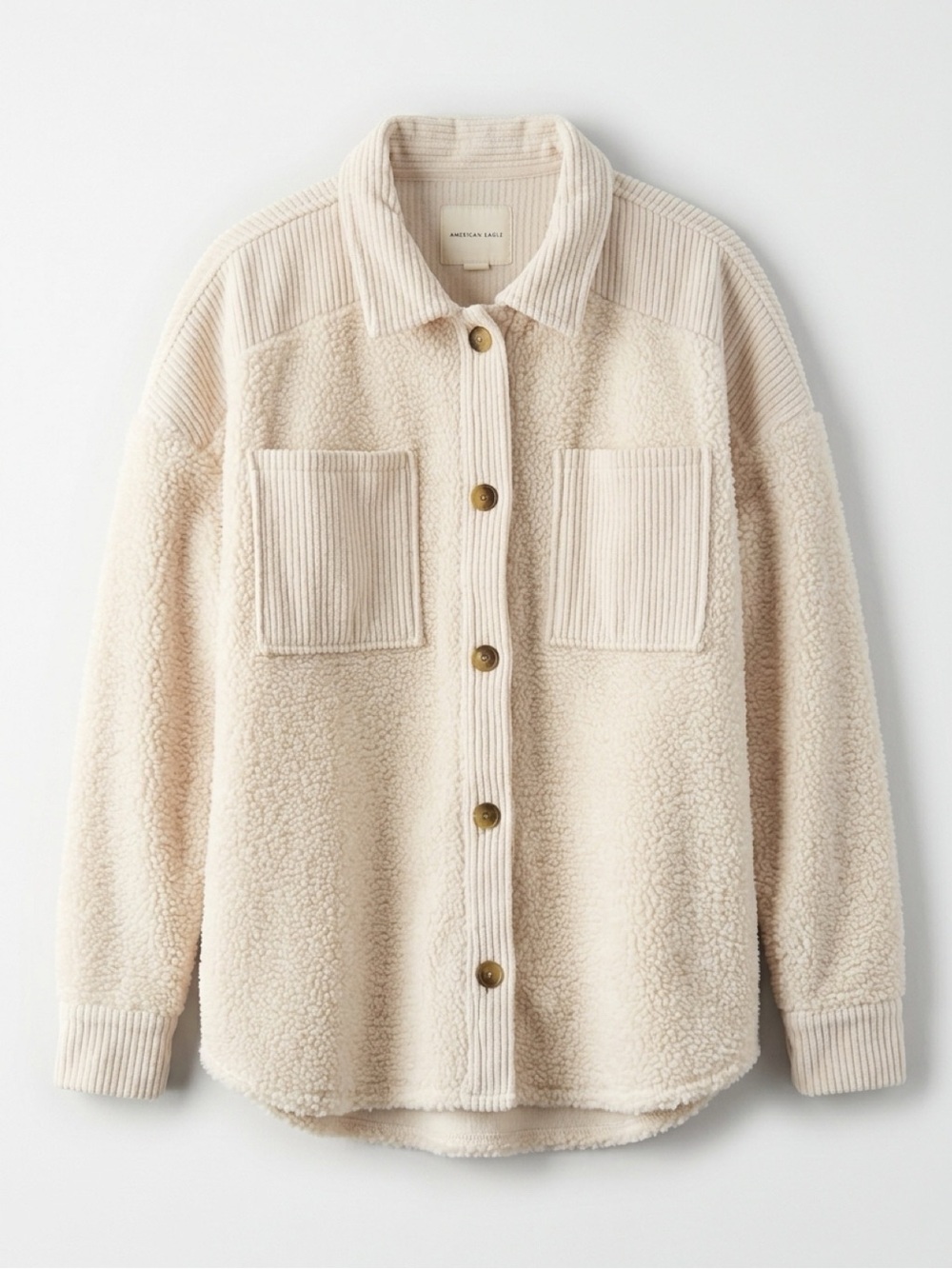 American Eagle Outfitters Cream Sherpa Corduroy-Trim Jacket